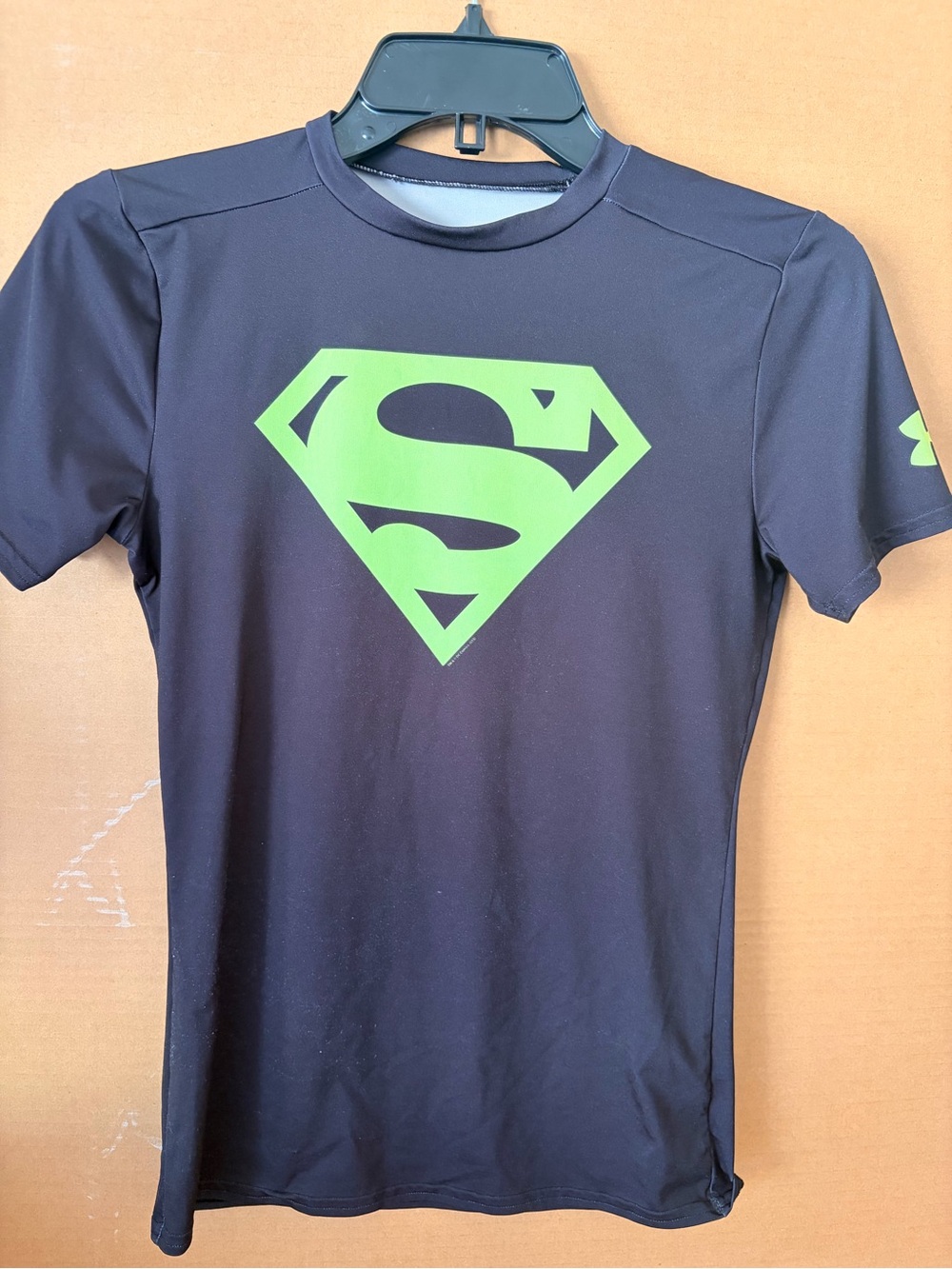 Under Armour HeatGear Superman Fitted Top - Black & Neon Green
